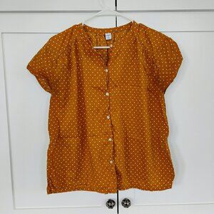 Old Navy Womens Medium Polka Dot Button-Down Blouse In Mustard Yellow Tan